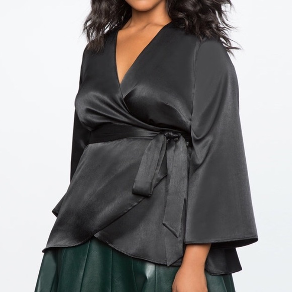 plus size black satin shirt